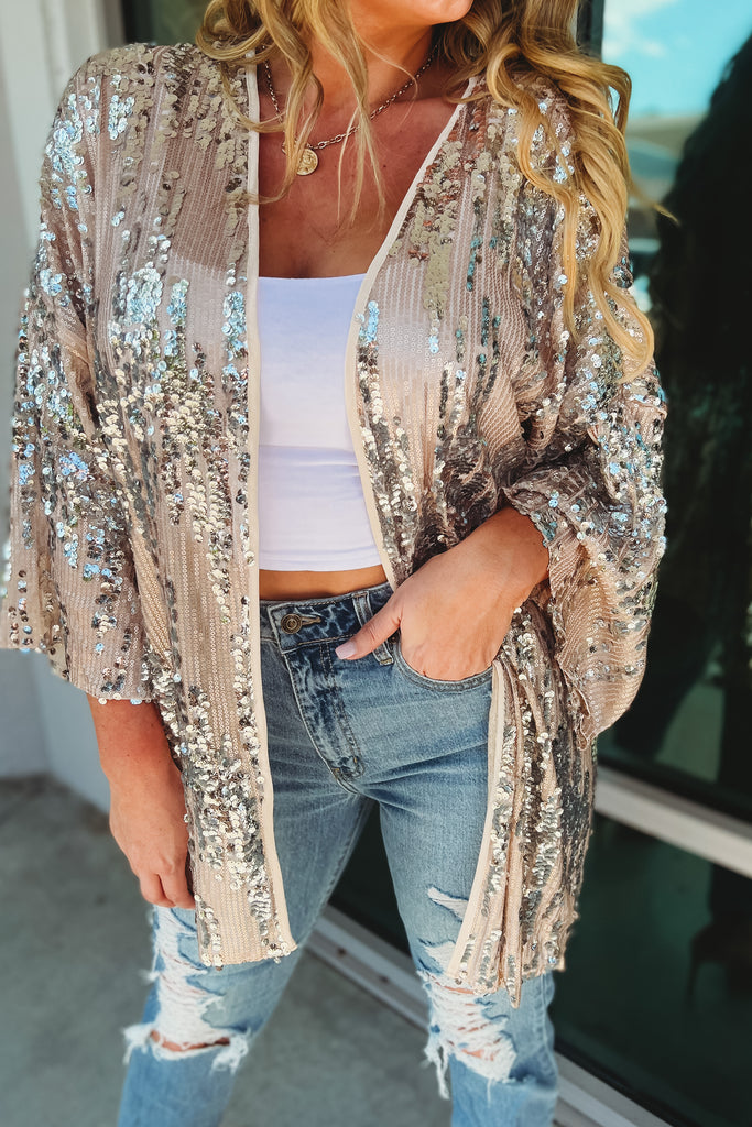 Party Like a Rockstar Taupe Sequin Cardigan