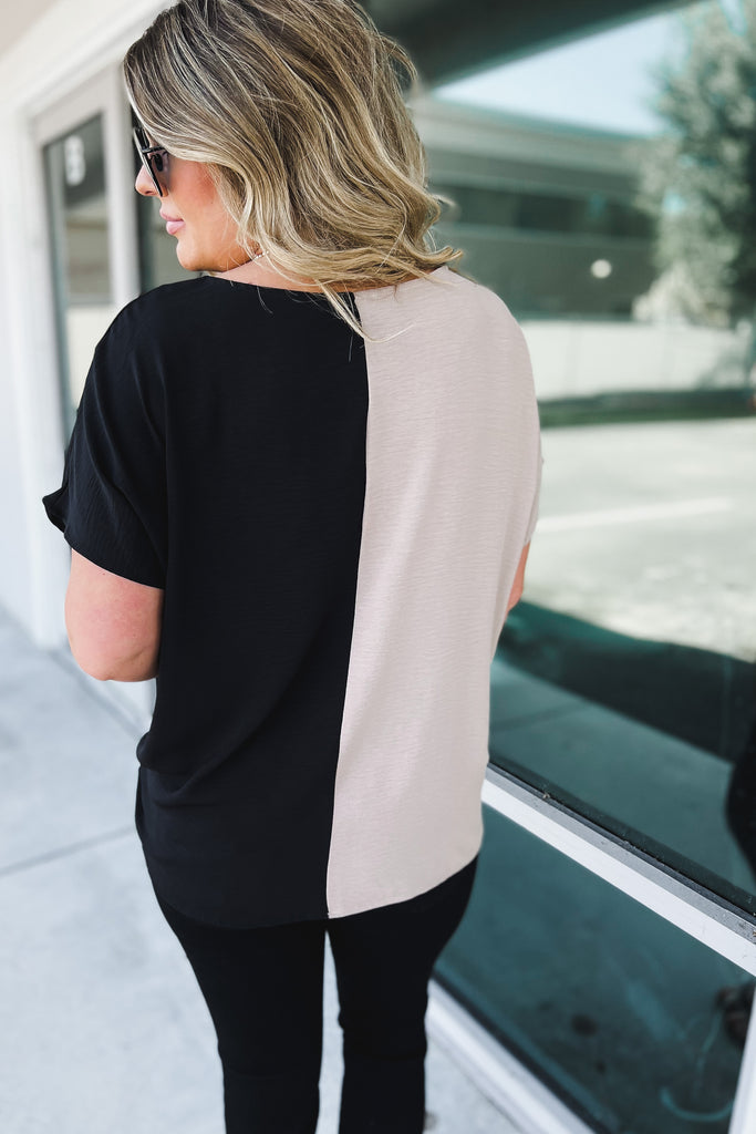 Opposites Attract Neutral Colorblock V Neck Top