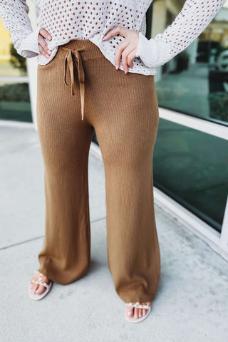 Ribbed High Waist Camel Pants