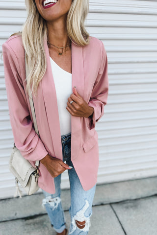 (More colors) Setting the Standard Ruched Sleeve Blazer