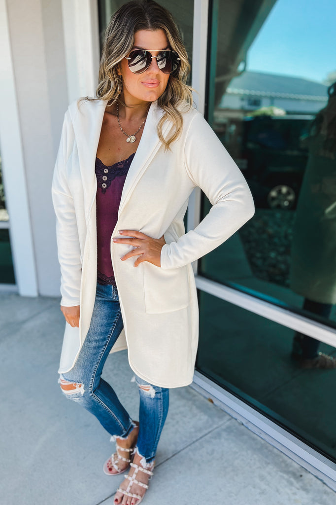 The Best Day Ever Brushed Hooded Cream Cardigan