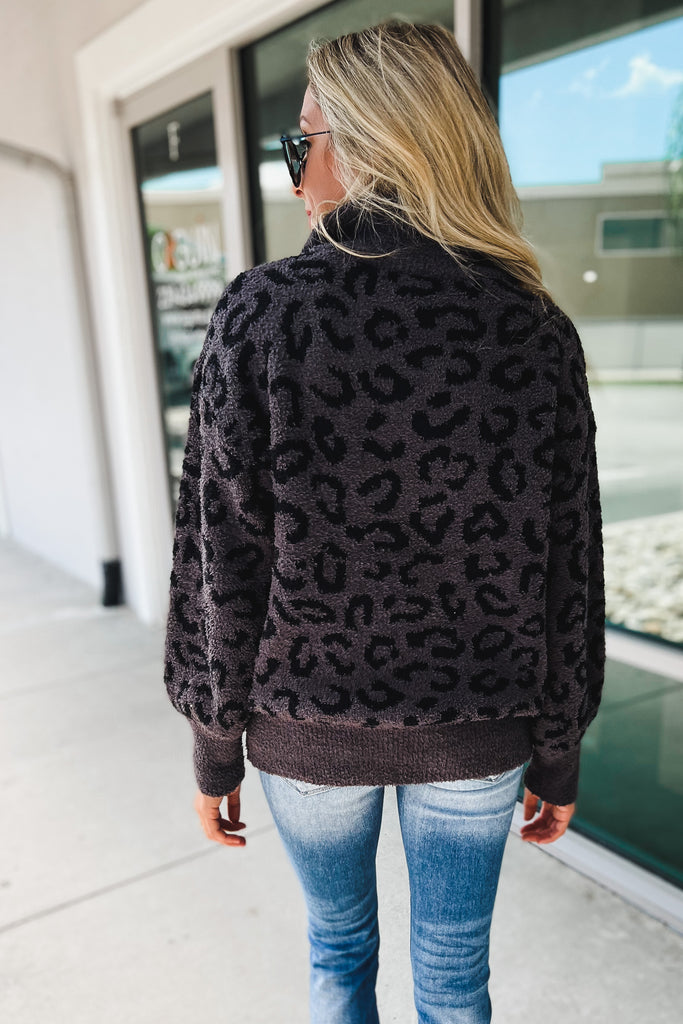 Touch of Comfort Leopard Charcoal Half Zip Pullover