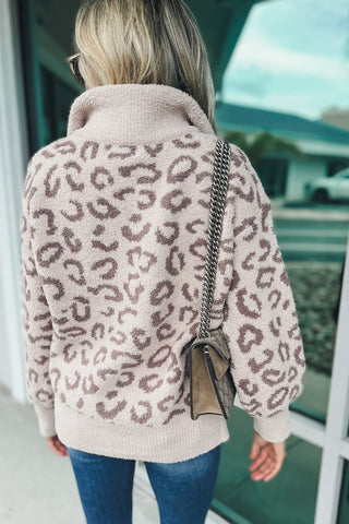 Touch of Comfort Leopard Taupe Half Zip Pullover