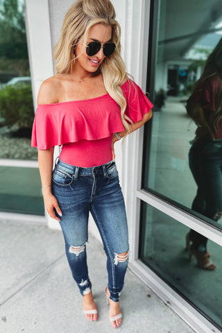 (More colors) Promise Me the World Ruffle Off Shoulder Bodysuit
