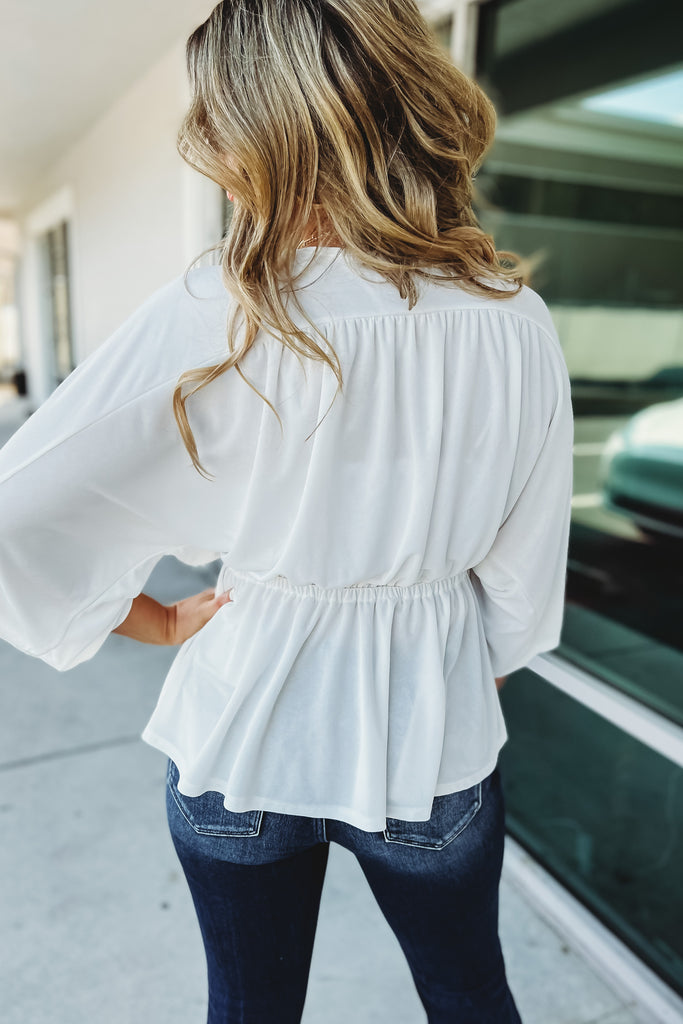 (More Colors) All My Attention Kimono Sleeve Peplum Top