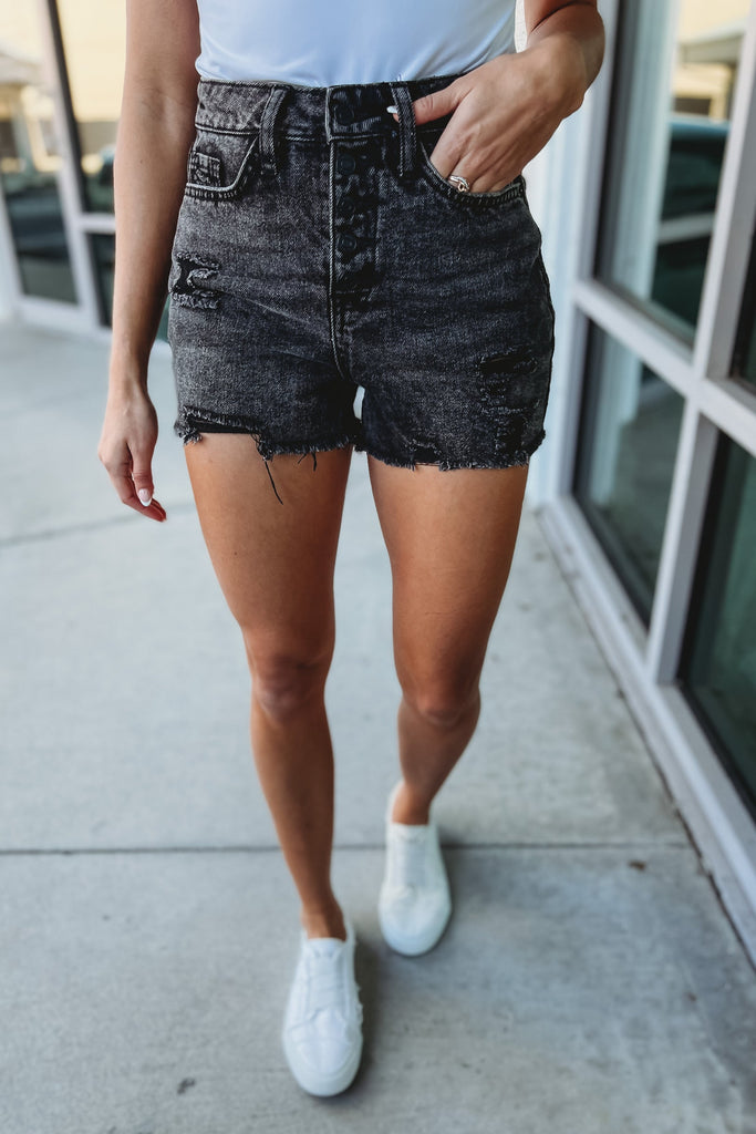 (More colors) The Quinn Button Fly High Rise Denim Shorts