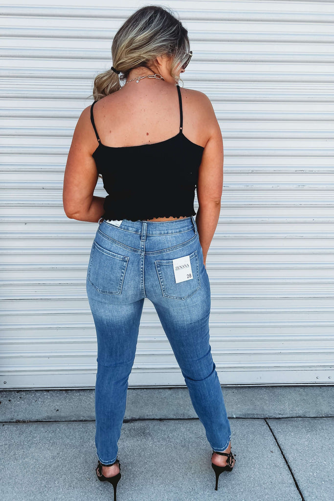 Remember Me Lettuce Edge Ribbed Cropped Black Cami