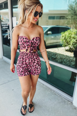 Lazy Day Vibes Leopard Smocked Cropped Tube Top and Shorts Set