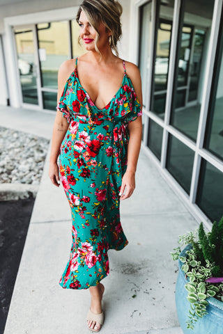 Dreaming of Roses Wrap Front Maxi Dress