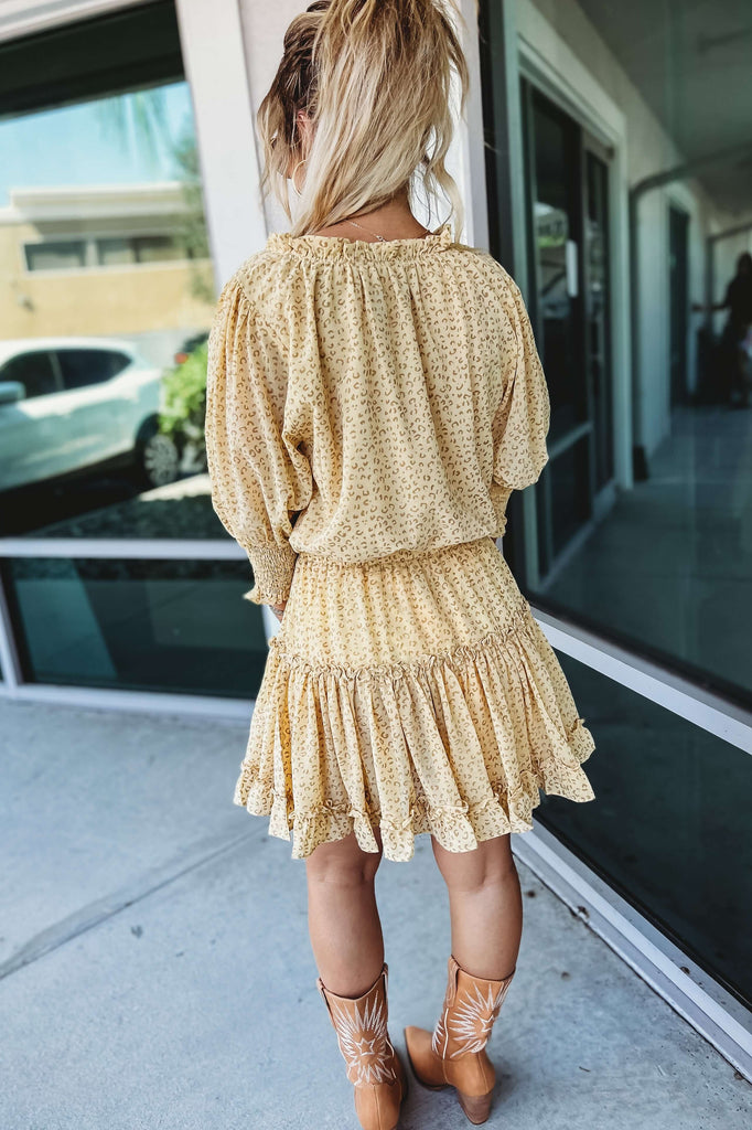 Stay Positive Ruffle Light Mustard Leopard Dress
