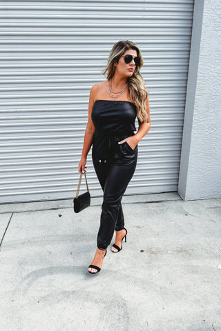 Living on the Edge Faux Leather Jumpsuit