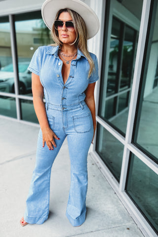 (More colors) The Kelly Denim Flare Jumpsuit