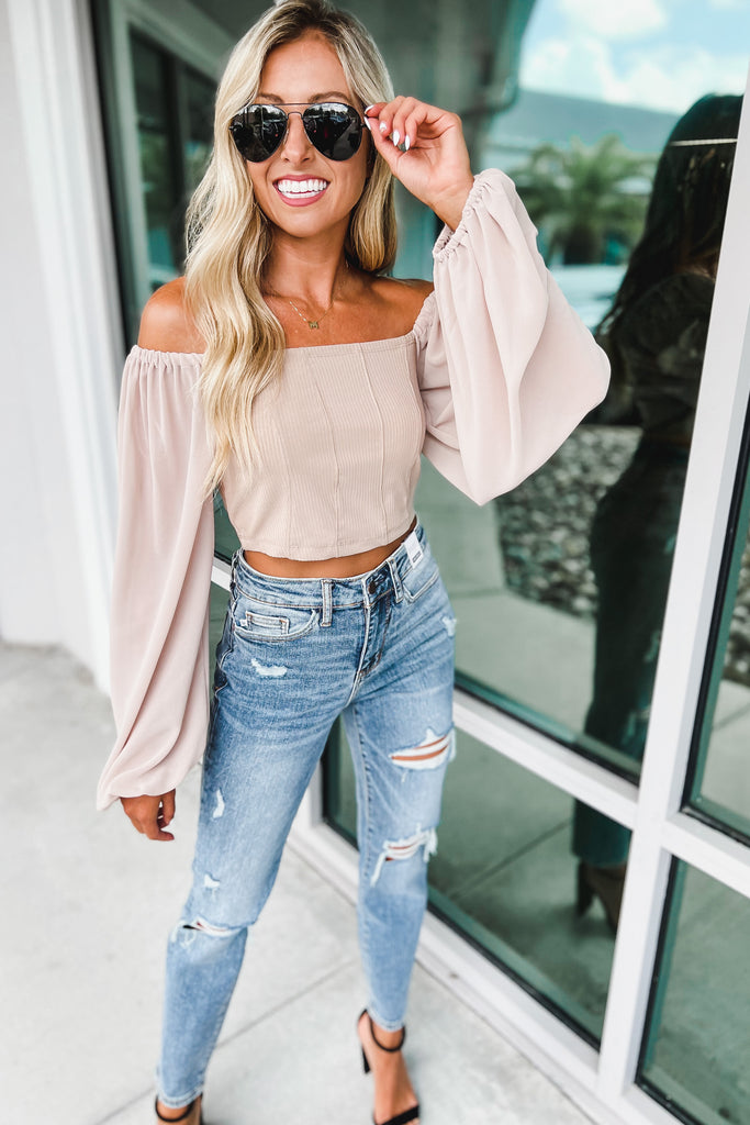 (More colors) Feeling this Way Cropped Knit Balloon Sleeve Top