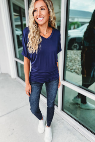 Take Your Time Stretchy V Neck Top