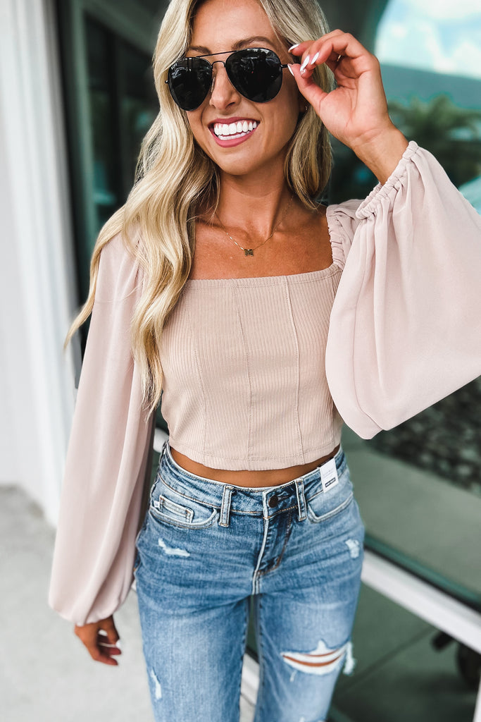 (More colors) Feeling this Way Cropped Knit Balloon Sleeve Top