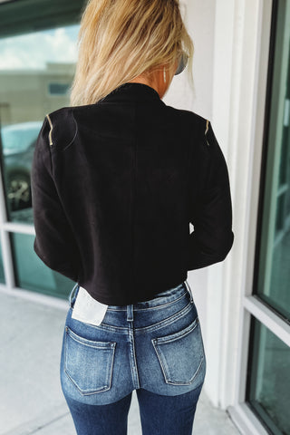 On the Town Suede Cropped Moto Jacket
