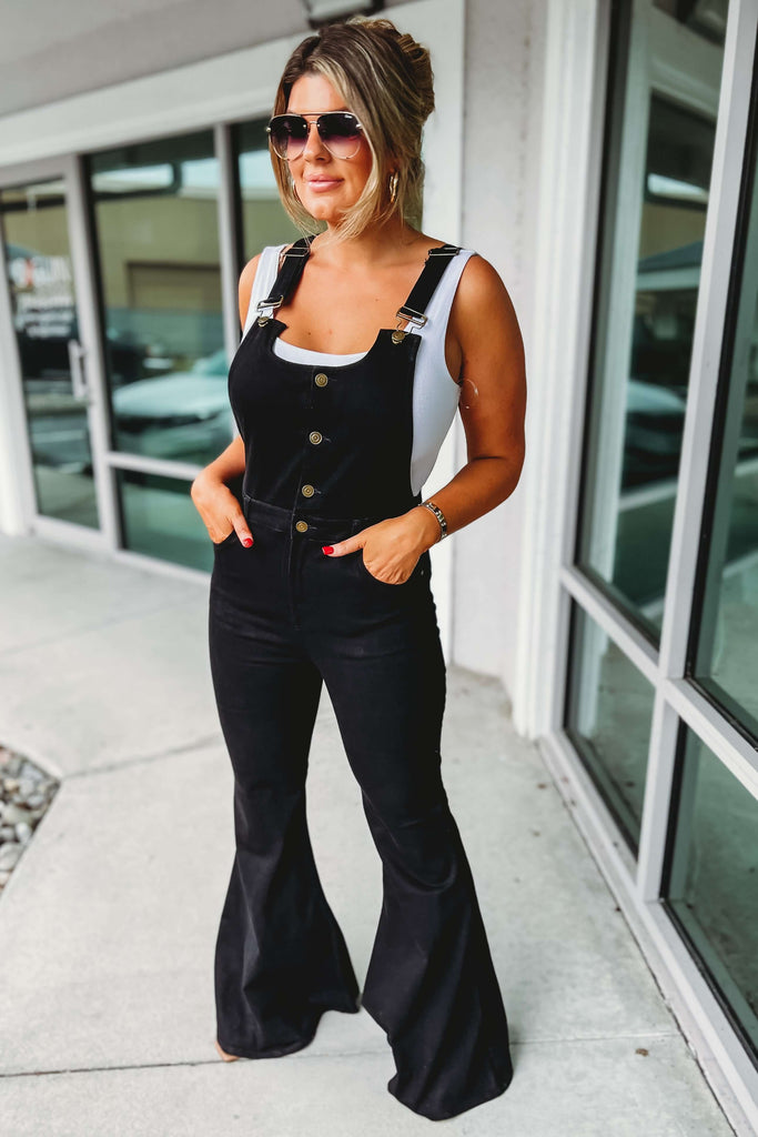 Tenille Flare Black Denim Overalls