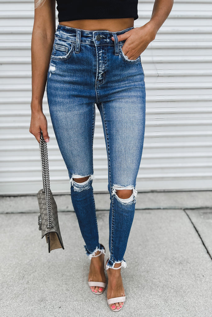 Lucy High Rise Distressed Ankle Skinny Jeans