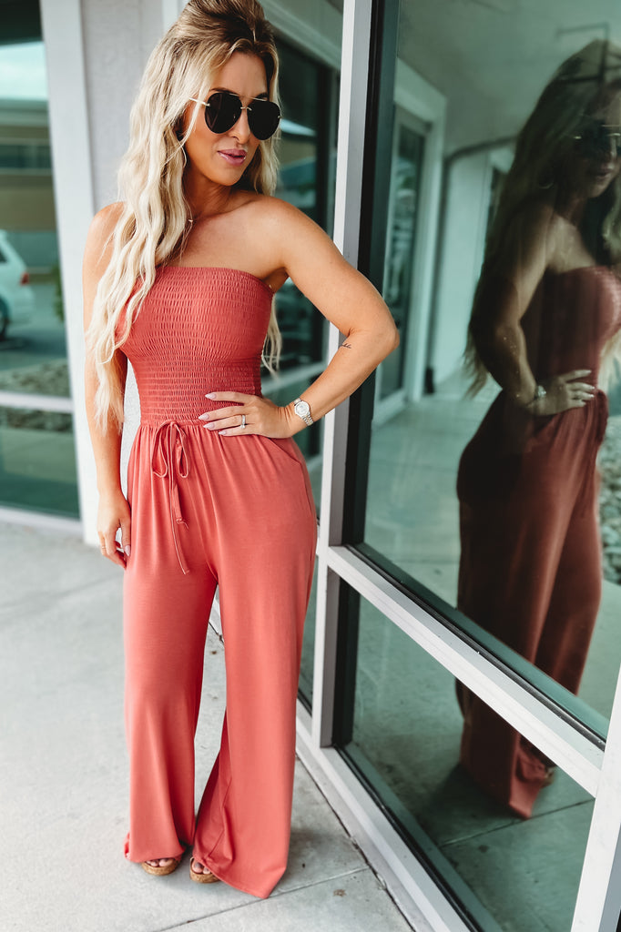 (More colors) Rumor Going Round Smocked Jumpsuit