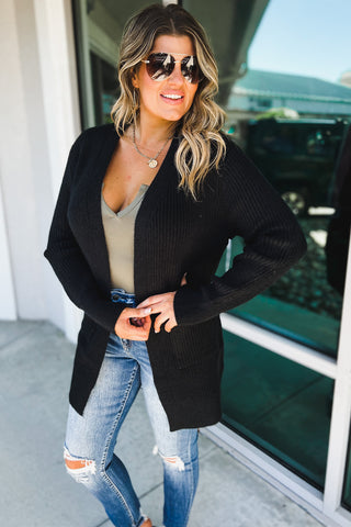 Love Somebody - Oversized Ribbed Open Front Black Cardigan