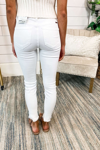 KANCAN Dana Sharkbite Hem White Jeans - Simply Me Boutique