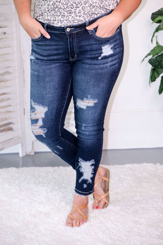 KANCAN Just One Look Destroyed Jeans (Dk Wash) - Simply Me Boutique