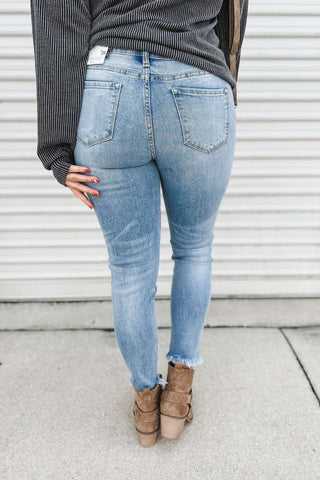 (PREORDER) KANCAN Edge of Glory Distressed Medium Wash Mid Rise Jeans - Simply Me Boutique