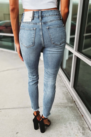 (PREORDER) KANCAN Edge of Glory Distressed Medium Wash Mid Rise Jeans - Simply Me Boutique
