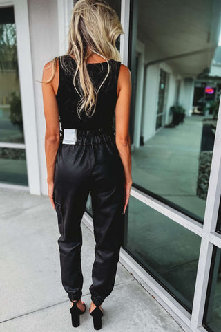 (PREORDER) KANCAN Super High Rise Black Leather Paperbag Joggers - Simply Me Boutique