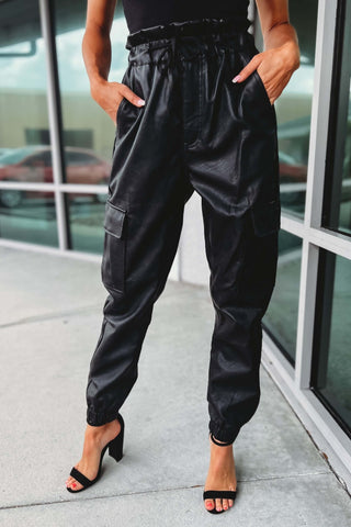 (PREORDER) KANCAN Super High Rise Black Leather Paperbag Joggers - Simply Me Boutique