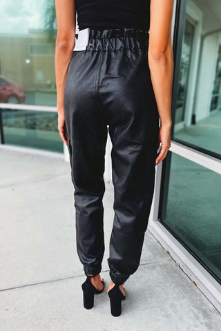 (PREORDER) KANCAN Super High Rise Black Leather Paperbag Joggers - Simply Me Boutique
