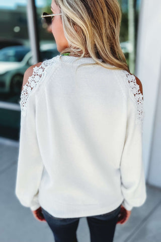 *Romantic Vibes Cold Shoulder Lace Ivory Sweater - Simply Me Boutique