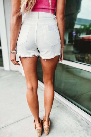(SHIPS 4/16) RISEN Martina High Rise Rhinestone Fringe White Denim Shorts - Simply Me Boutique