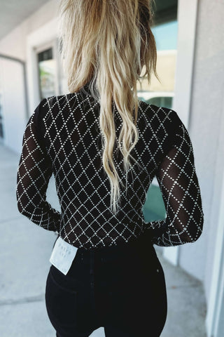 SIZE S - Diamond Glow Rhinestone Mesh Bodysuit - Simply Me Boutique